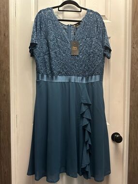 Miss May Elegant Teal Lace & Chiffon Formal' Dress with Ruffle Detail - 3X DC